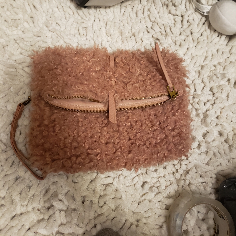 Pink sheep fur purse